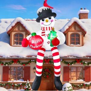 13ft tall Festive Snowman Inflatable with Red and Green Accents